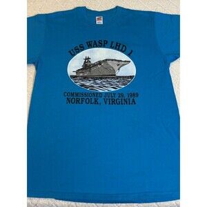 VTG 1989 USS Wasp LHD 1 Lead US Navy Assault Ship USA Made Single Stitch Tee XL